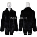 YR937 Fashion design rabbit fur women jacket/Black rabbit and leather jacket
 